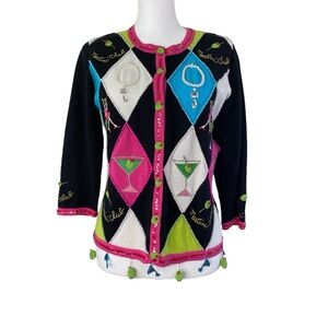 Chic Embroidered Cardigan Sweater - Black, Pink, Blue